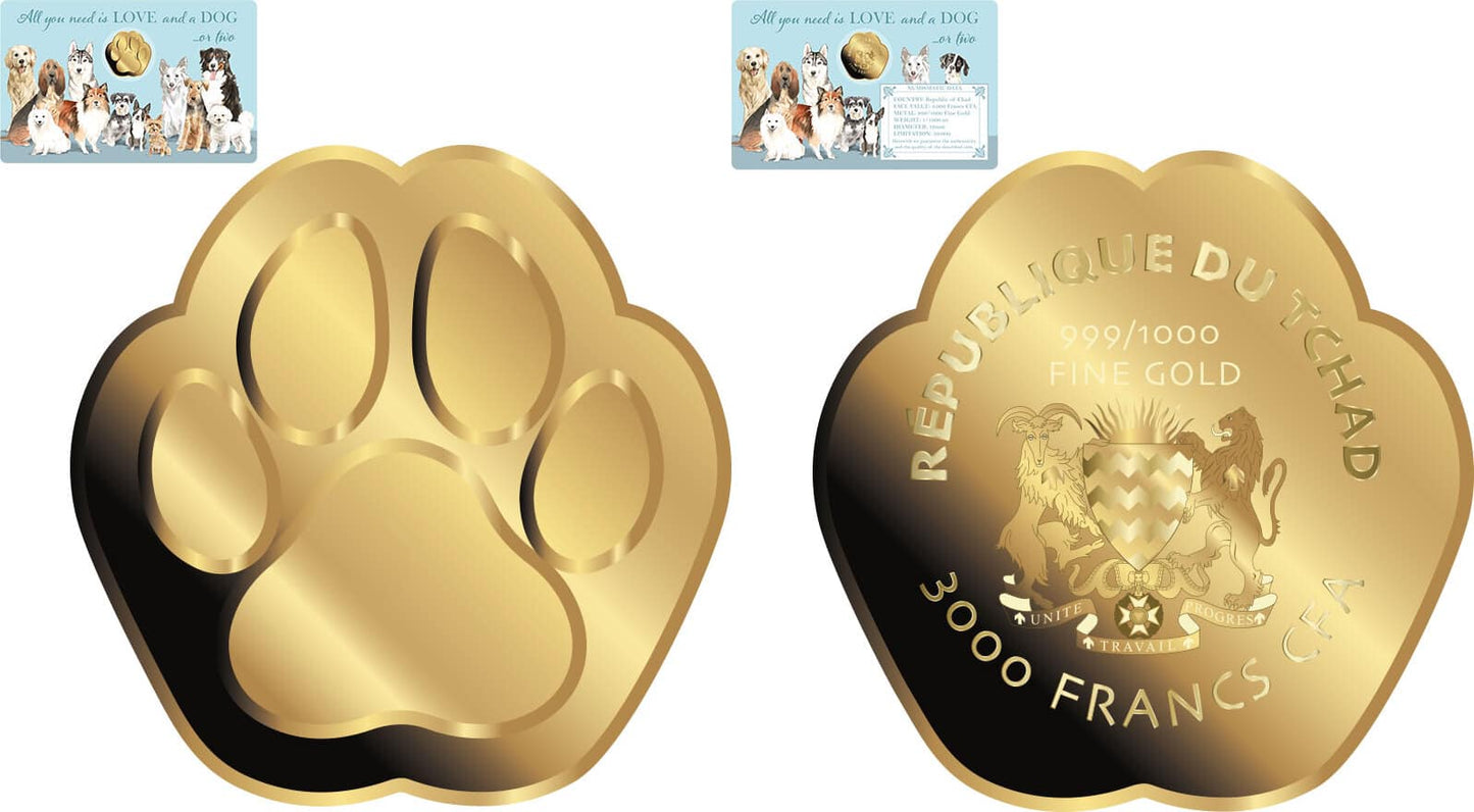 Chad - LOVE DOG Paw Shaped Commemorative Gold Coin in Card image 0