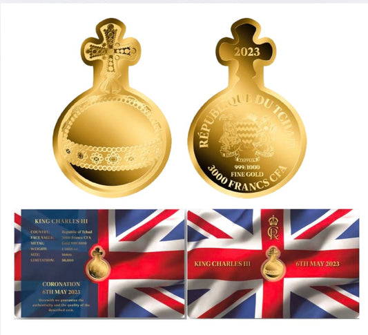 Chad - King Charles III Sovereign ORB Shaped Commemorative Gold Coin in Card image 1