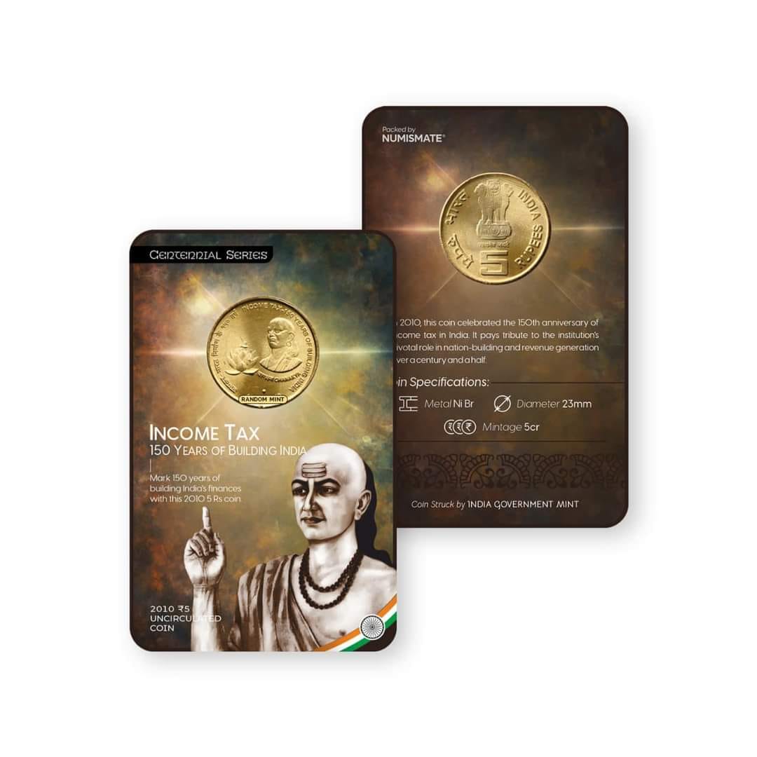 Rs.5 INCOME TAX - 150 YEARS OF BUILDING INDIA Commemorative Coin Card - Special Edition image 0