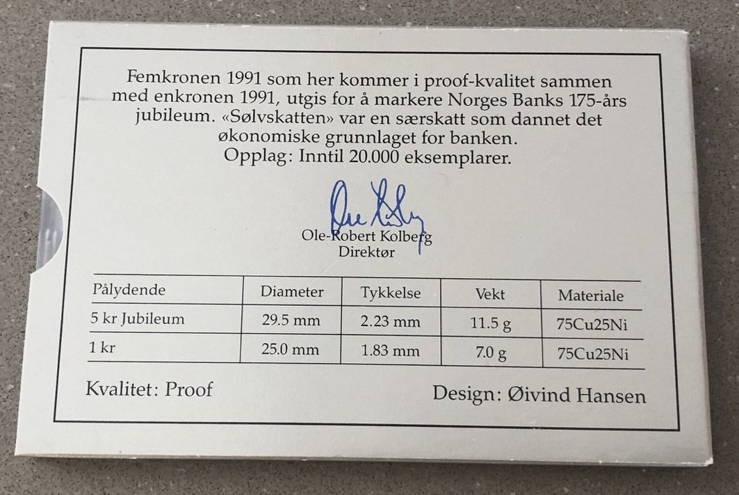 1991 Norway - 5 Kroner & 1 Kroner - Coins of Norway
