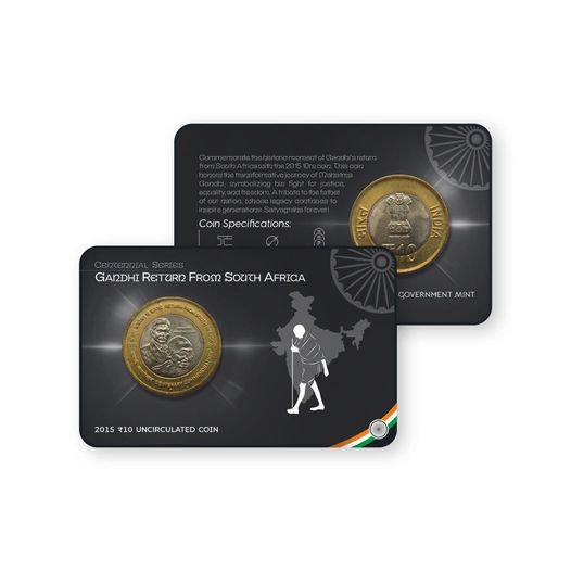 Rs.10 GANDHI RETURN Commemorative Coin Card - Special Edition image 0