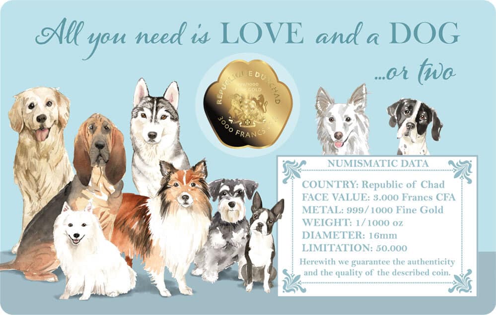 Chad - LOVE DOG Paw Shaped Commemorative Gold Coin in Card image 3