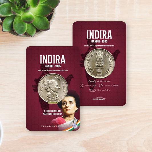 Rs.5 Indira Gandhi Commemorative Coin Card - Special Edition image 1