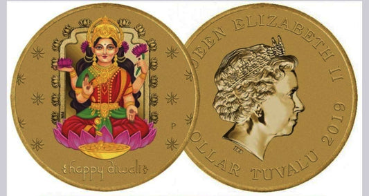 2019 Tuvalu – 1 Dollar - Happy Diwali – Mata Laxmi Colored Coin