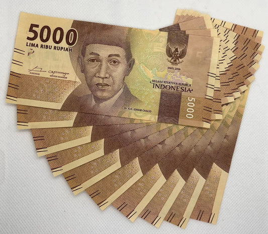 2016 Indonesia – 5,000 Rupiah Banknotes – 10 Notes Lot - Serial Ending 786