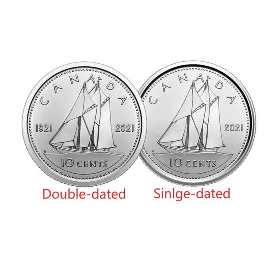 2021 Canada - 10 Cents - Bluenose Double dated – Special Wrap Roll (Uncoloured)