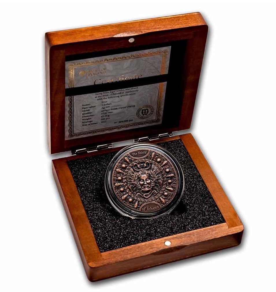 2022 Niue - Shield of Athena 2 Oz Copper plated Silver Coin image 3