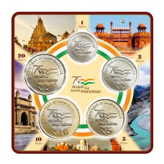 Azadi Ka Amrit Mahotsav AKAM – 75 Years of Independence – 5 Coin Set Coin Card
