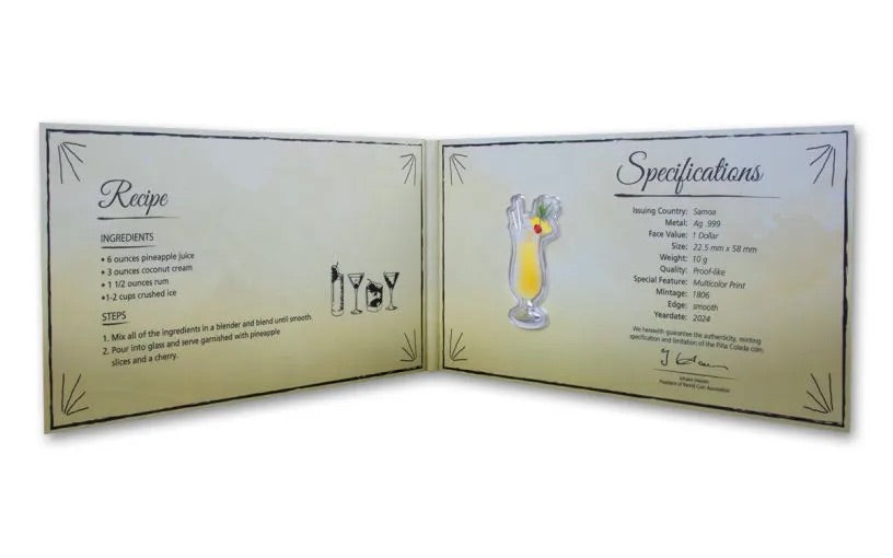 2024 Samoa - PINA COLADA Cocktail Silver Proof Coin in Original Mint Pack image 4