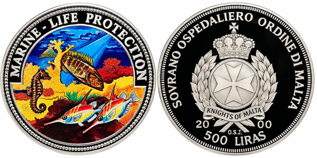 2000 Malta - 500 Liras - Marine Life Protection Colorized Silver Coin