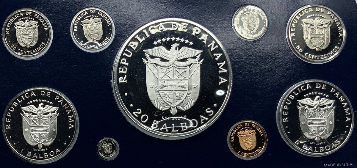 1975 Panama - 8 Coins - Panama Large CONQUISTADOR BALBOA Proof Set