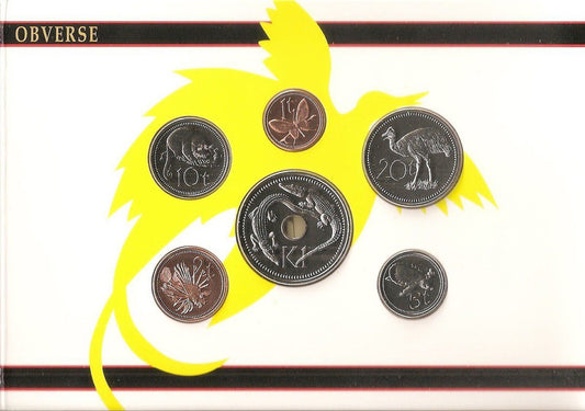 1995 Papua New Guinea – 1, 2, 5, 10, 20 Toea & 1 Kina - Uncirculated Mint Set