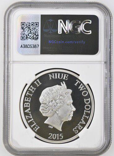 2015 Niue - 2 Dollars - 1 Oz - Captain America (Avengers: Age of Ultron) Colorized Silver Coin – NGC PF69 UC