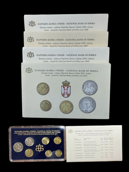 Serbia – 1, 2, 5, 10 & 20 Dinara - National Bank Annual UNC Coin Set - Random Year