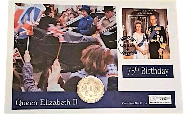 2001 Liberia - 1 Dollar - Queen Elizabeth II 75th Birthday FDC