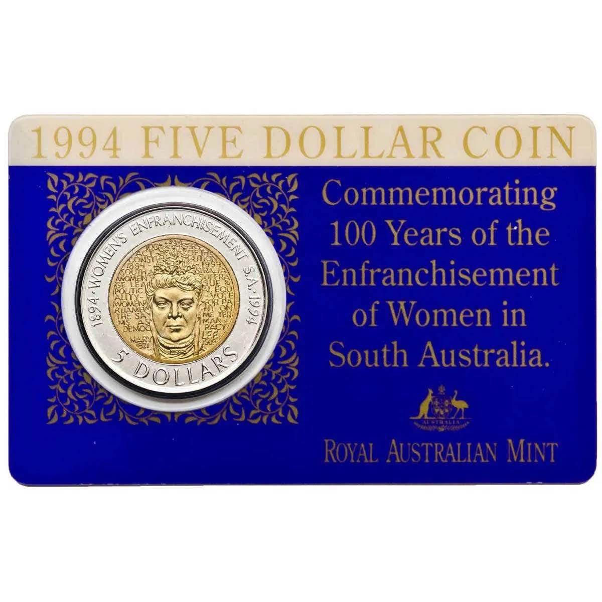 1994 Australia – 5 Dollars - 100th Anniversary of Women’s Enfranchisement – Mary Lee