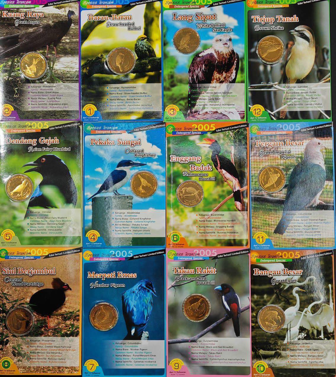2005 Malaysia – 25 Sen - Malaysia Endangered Bird Series – Complete Coin Card Set