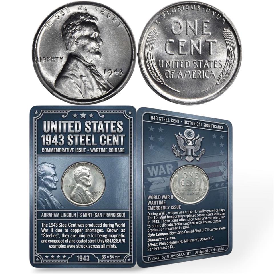 1943 United States – 1 Cent - Steel Cent Collector Card