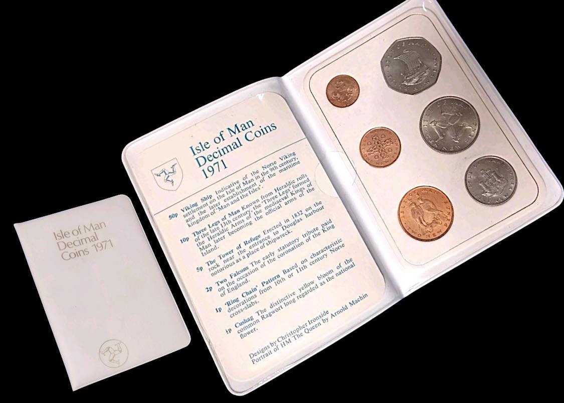 1971 Isle of Man – ½p, 1p, 2p, 5p, 10p & 50p - Decimal Coins Mint Set