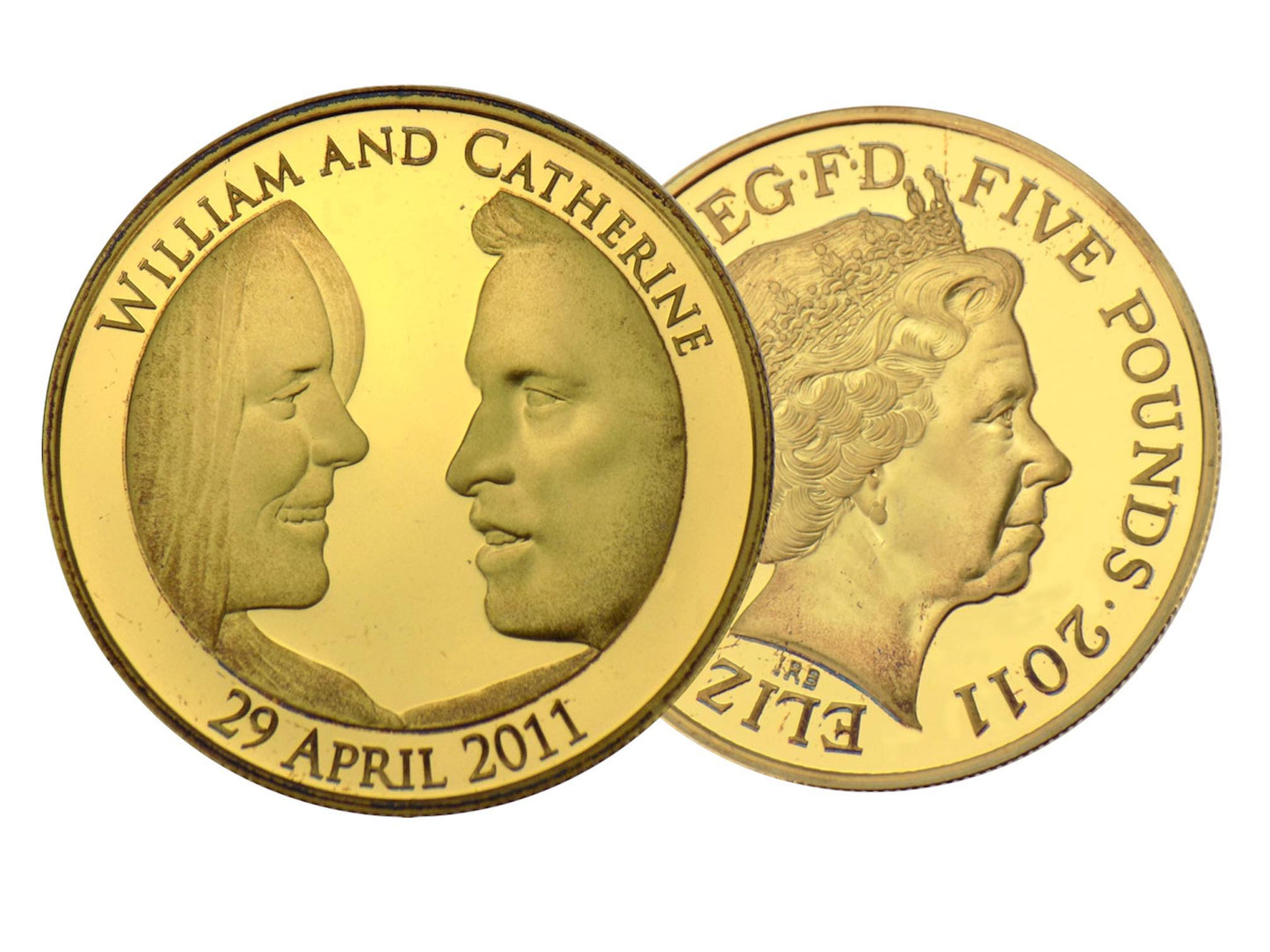 2011 United Kingdom – 5 Pounds - Royal Wedding Gold-Plated Silver Coin - Toned