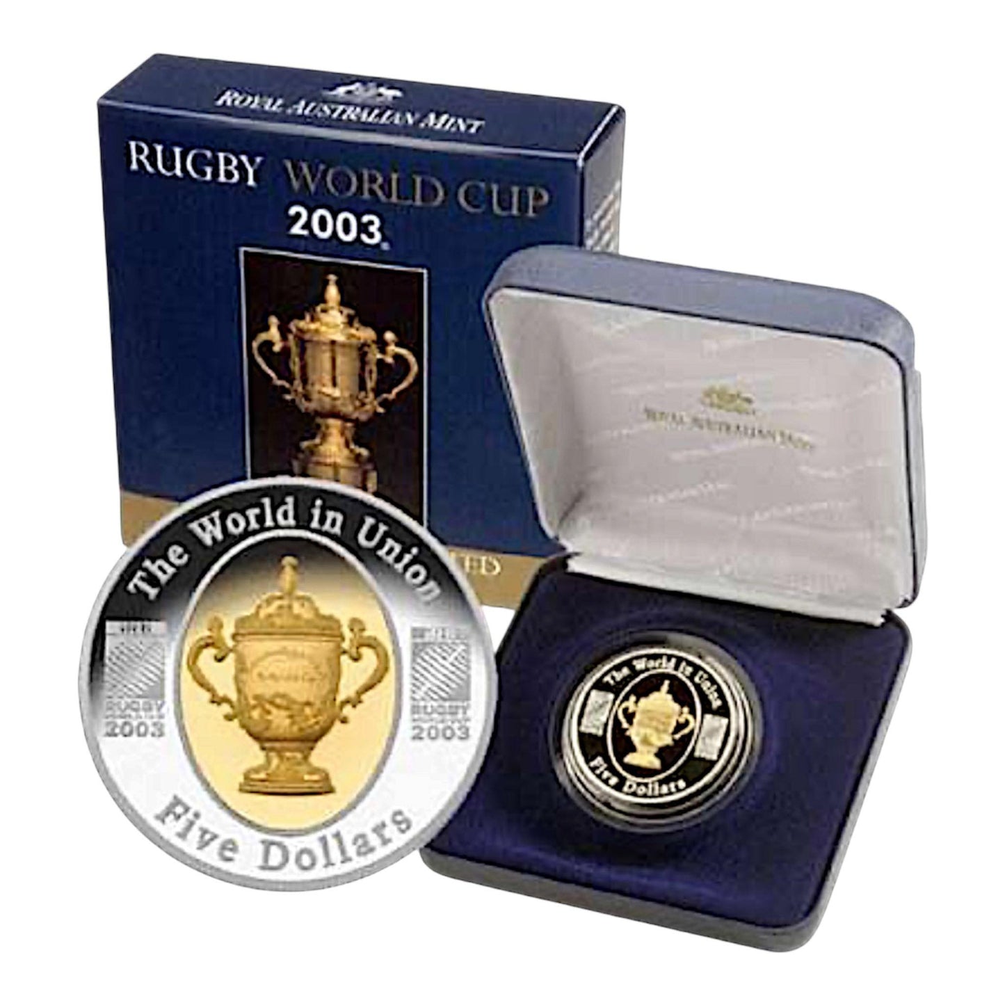 2003 Australia – 5 Dollars - 1 Oz Rugby World Cup – Gold Plated Silver Proof