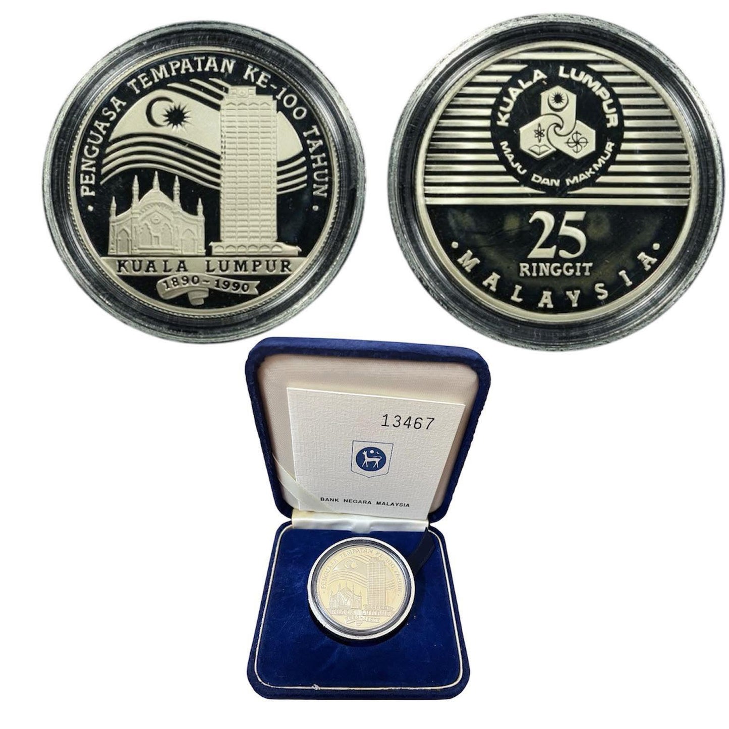1990 Malaysia – Kuala Lumpur 100th Anniversary Silver Proof Coin
