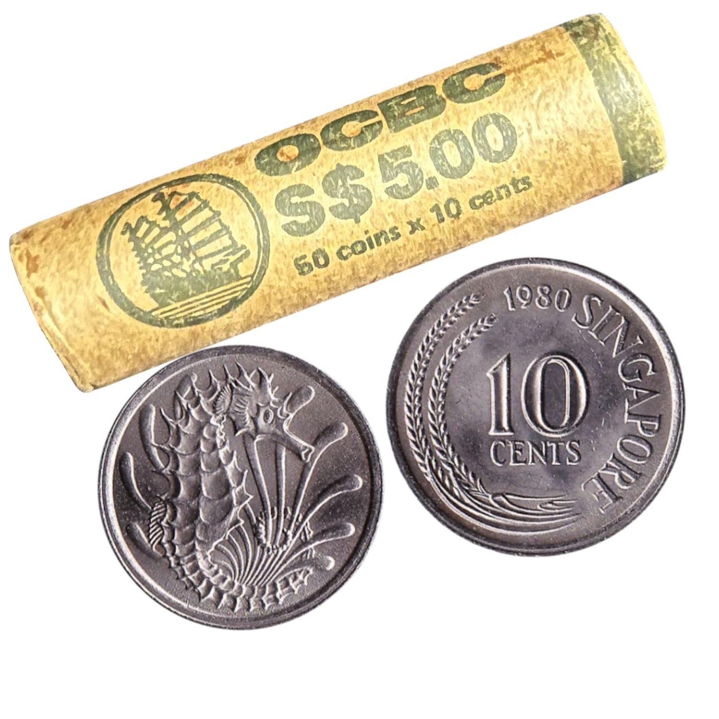 Singapore - 10 Cents - OCBC S$5.00 Original Bank Wrapped 10 Cents 50 Coins Roll - First Series