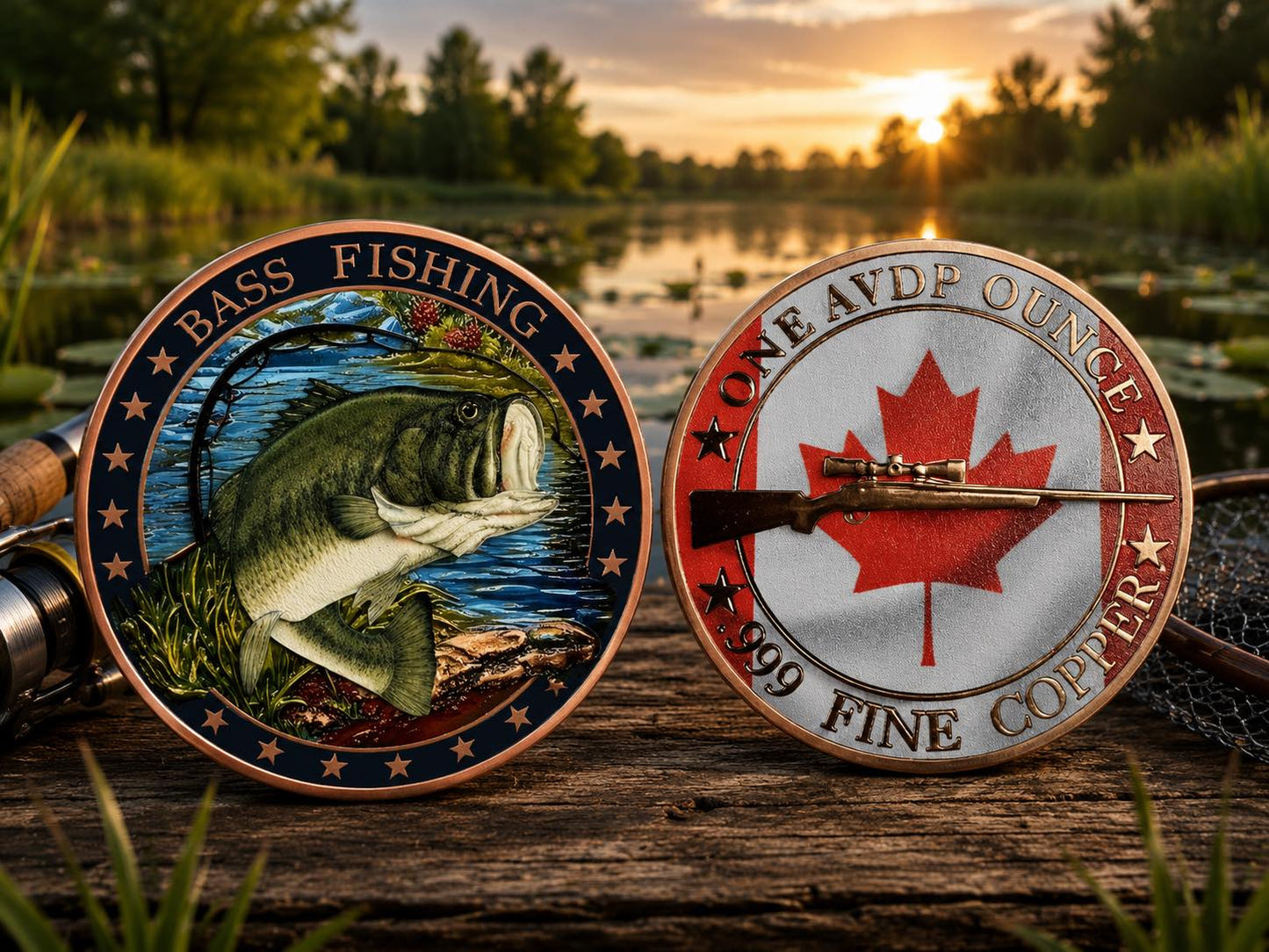 Canada – 1 AVDP Ounce - Bass Fishing Copper Round