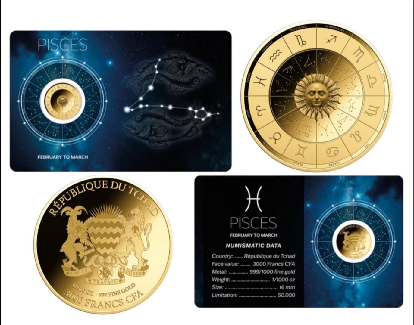 Chad - 3000 Francs CFA - Pisces - Zodiac Series