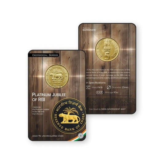 Rs.5 PLATINUM JUBILEE OF RBI Commemorative Coin Card – Special Edition image 1