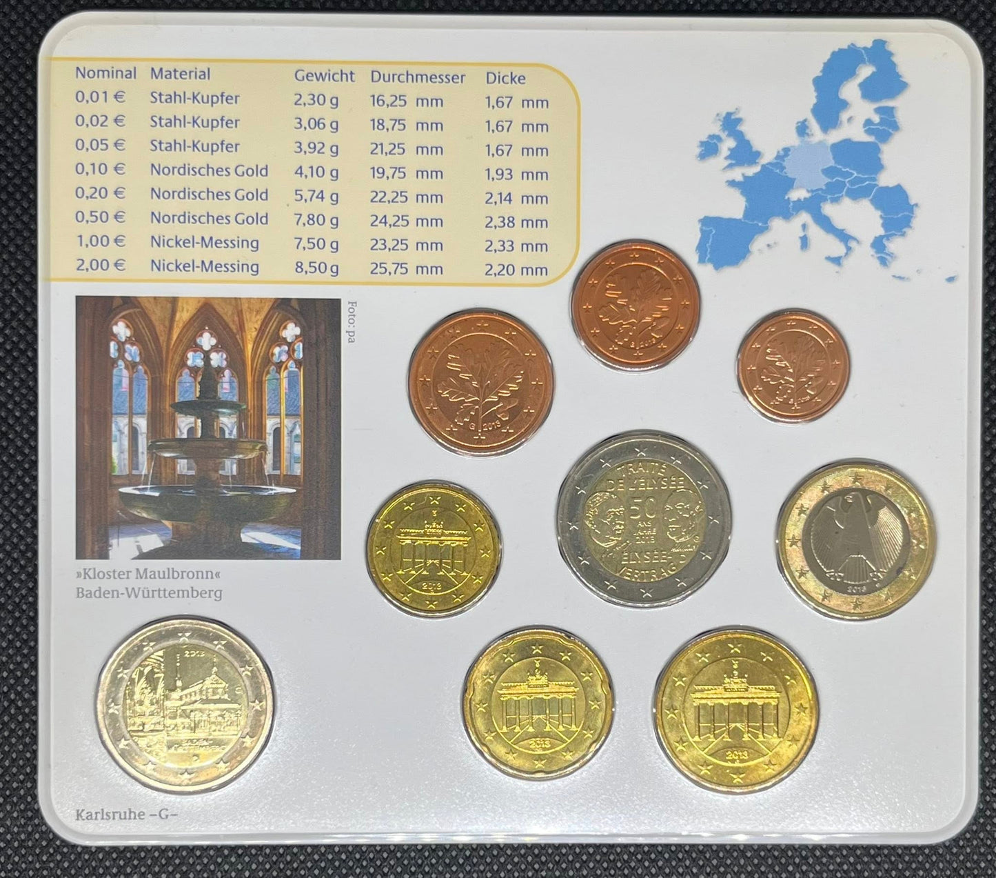 2013 Germany – 1 Cent to 2 Euro + Baden-Württemberg Commemorative €2 - Euro Coin Set