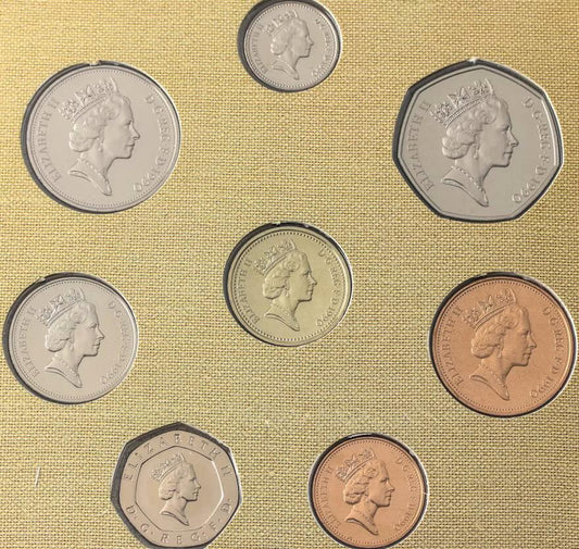 1990 United Kingdom - 1p, 2p, 5p, 10p, 20p, 50p, £1, £1 Crown - Brilliant Uncirculated Coin Collection