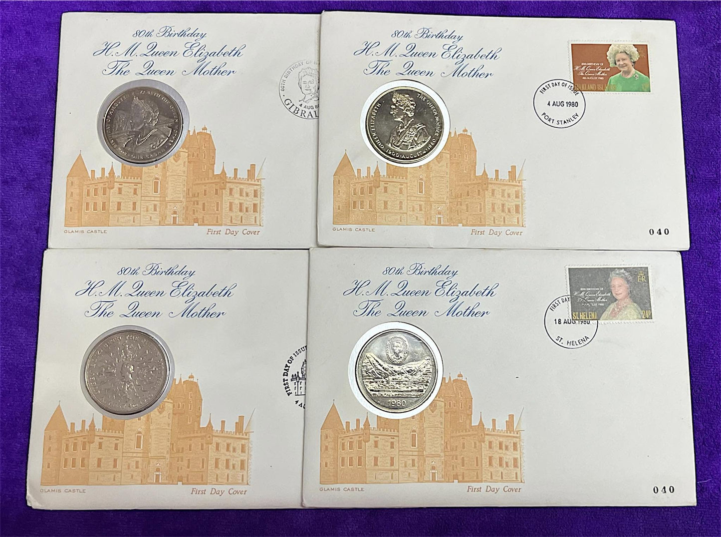 80th Birthday of H.M. Queen Elizabeth The Queen Mother – First Day Cover Collection (4 Covers)