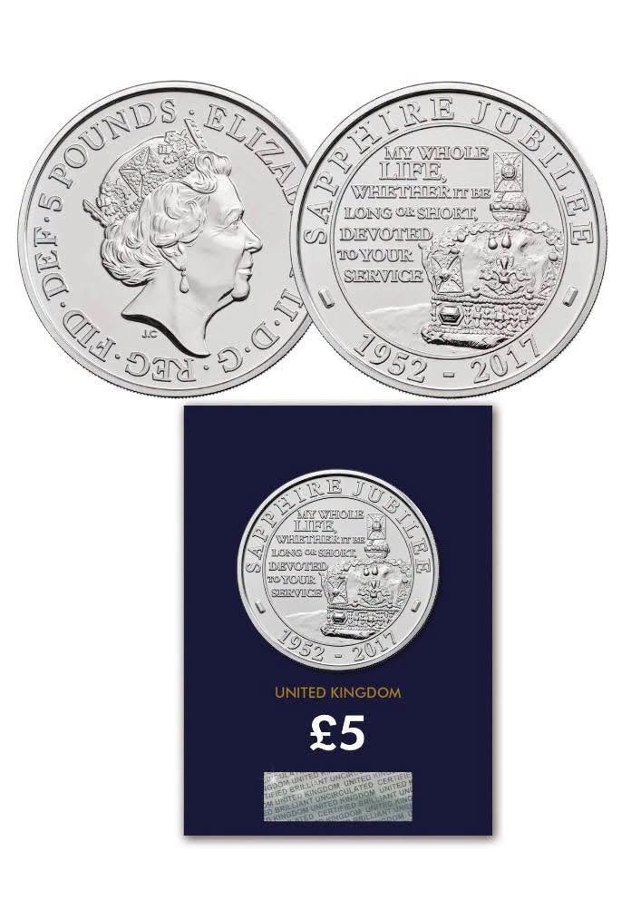 2017 United Kingdom – £5 Crown - Queen Elizabeth II Sapphire Jubilee
