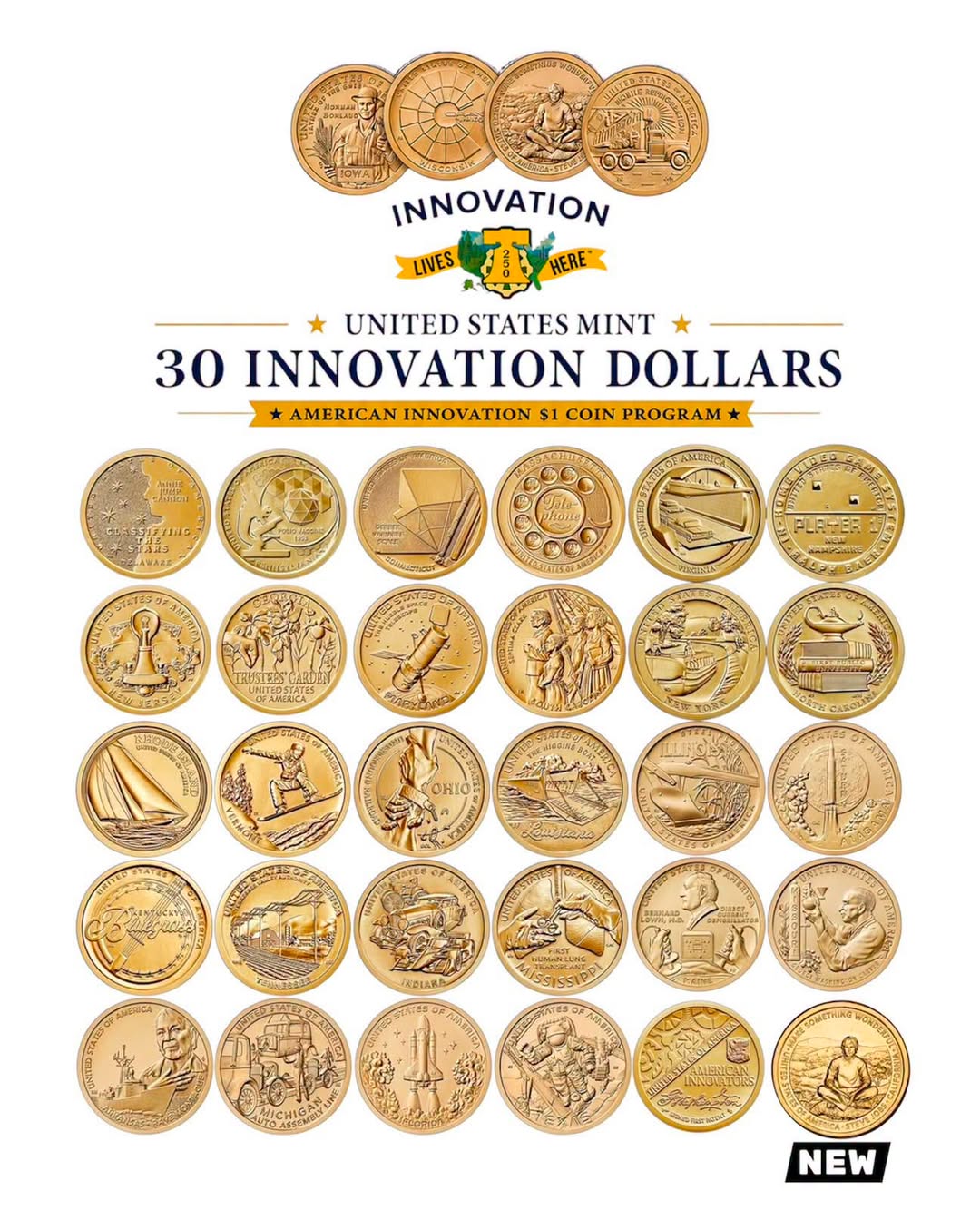 United States of America - $1 Each - 30 American Innovation Dollars – Full Collection till 2026 Steve Jobs