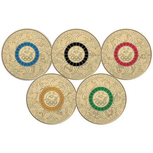 2016 - Australian Olympic Team - Cycling Cover - Five Colored Commemorative Coins Collection in Original Royal Australian Mint Pack image 1