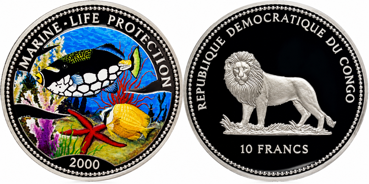 2000 Congo - 10 Francs - Marine Life Protection Colorized Silver Coin