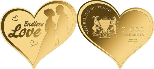Chad - 2023 Endless Love Heart Shaped Commemorative Gold Coin in Original Mint Pack image 1