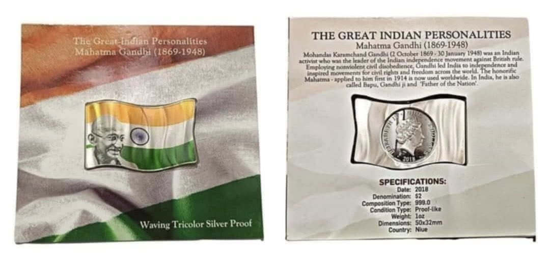 2018 Niue - Gandhi Rectangular Shaped 1 Oz Silver Coin in Original Mint Pack image 2