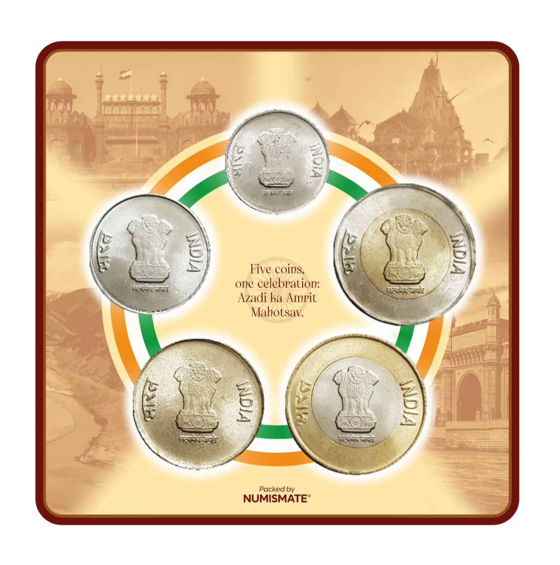 Azadi Ka Amrit Mahotsav AKAM – 75 Years of Independence – 5 Coin Set Coin Card