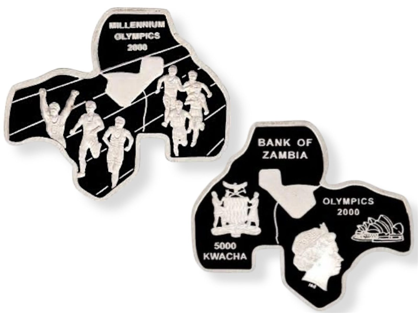 2000 Zambia – 5000 Kwacha - 2000 Olympics – Outline of Zambia shape