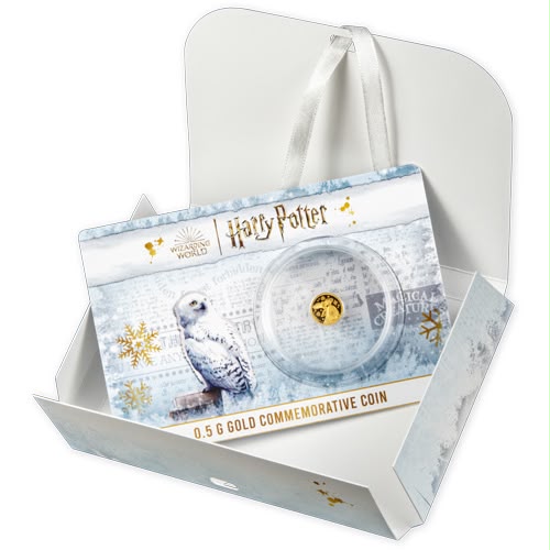 2022 Samoa - $50 Tala - Harry Potter – Hedwig Gold Commemorative Coin Card