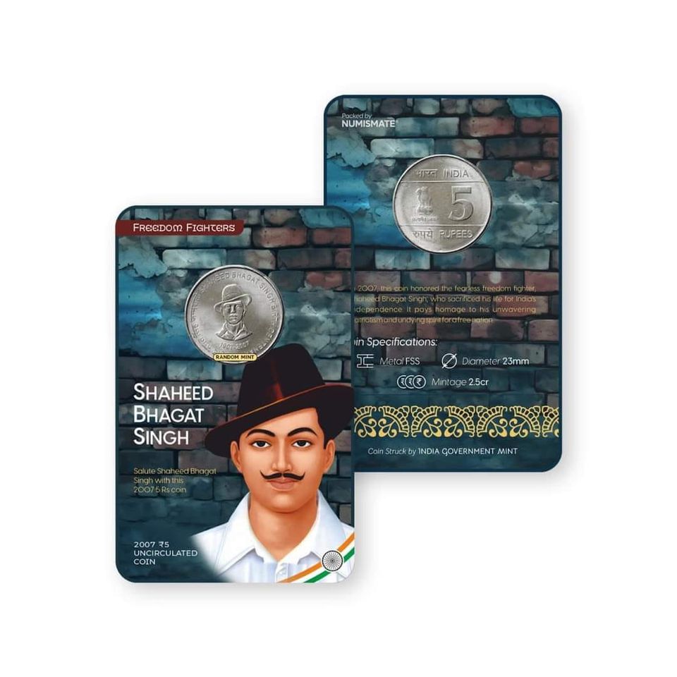 Rs.5 SHAHEED BHAGAT SINGH Commemorative Coin Card - Special Edition image 0