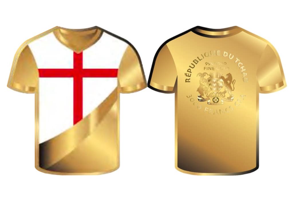 Chad - 2023 England Football Jersey Shaped Commemorative Gold Coin in Original Mint Pack image 0