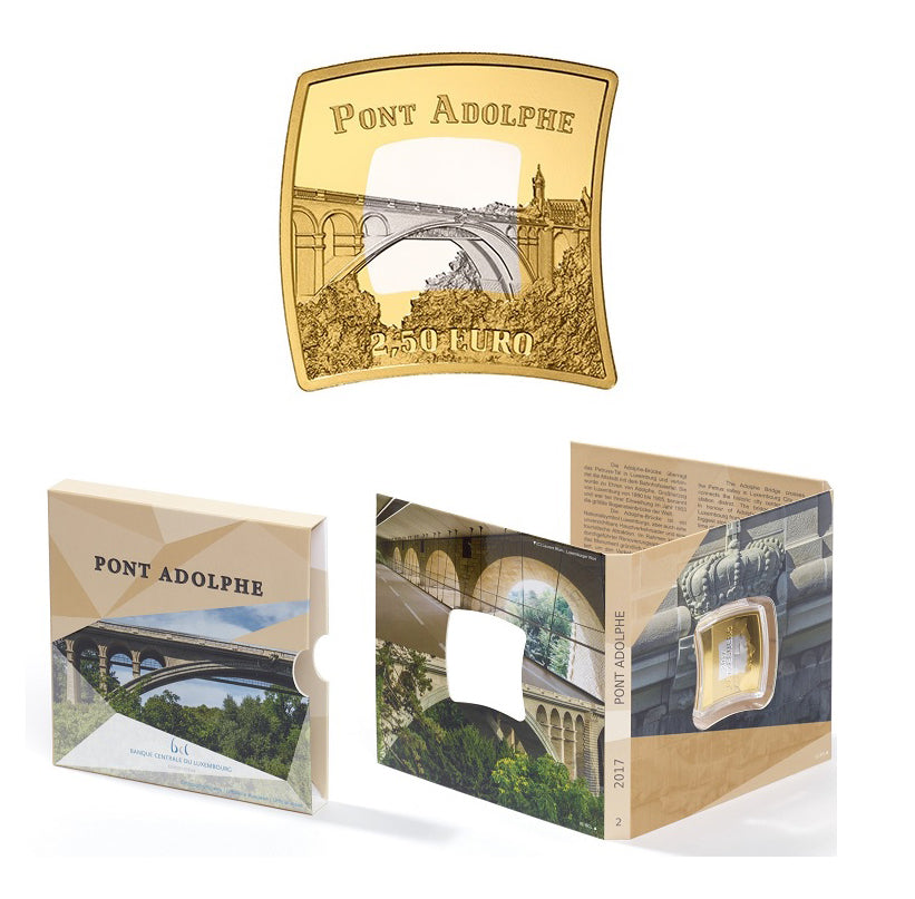 2017 Luxembourg - Adolf Bridge Silver-Nordic Gold Proof Coin in Original Mint Pack image 2