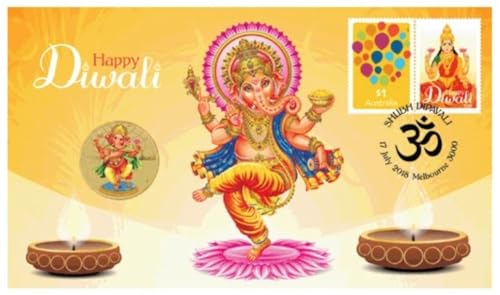 2018 Ganesh Happy Diwali Colored Coin in Perth Mint Original PNC Pack image 1