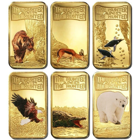 2013 Somali Republic - The Hunter & The Hunted 25 Shillings Gold-plated Colored 12 Bar Set