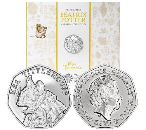 2018 UK – 50 Pence - Beatrix Potter – Mrs Tittlemouse
