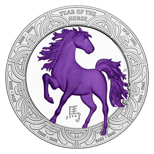 2026 Niue -$1 - 1 Oz Year of the Horse – Purple Horse Silver Coin