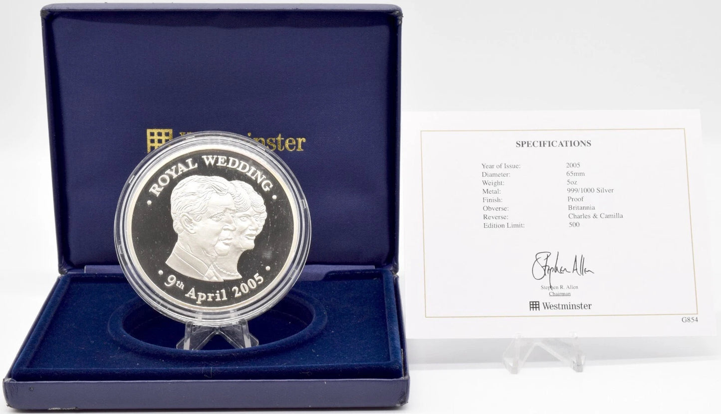 2005 UK - Royal Wedding Charles & Camilla 5oz Silver Proof Medal